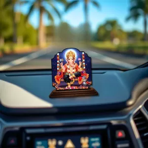 Car Dashboard/Table Top Lord Ganesha Wooden Rectangle Photo Stand  3x4 Inches, Compact & Stylish Spiritual Display For Car, Home & Office (Pack Of 1) (F22371)