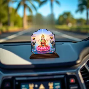 Car Dashboard/Table Top Goddess Lakshmi Wooden Rectangle Photo Stand  3x4 Inches, Compact & Stylish Spiritual Display For Car, Home & Office (Pack Of 1) (F22372)