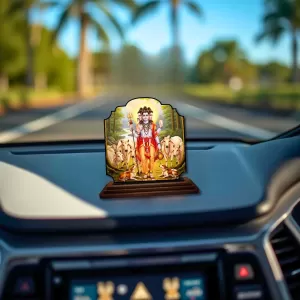 Car Dashboard/Table Top Lord Dattatreya Wooden Rectangle Photo Stand  3x4 Inches, Compact & Stylish Spiritual Display For Car, Home & Office (Pack Of 1) (F22380)