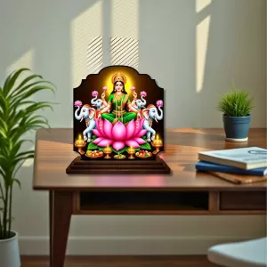 Car Dashboard/Table Top Goddess Lakshmi Wooden Rectangle Photo Stand  3x4 Inches, Compact & Stylish Spiritual Display For Car, Home & Office (Pack Of 1) (F22428)