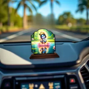 Car Dashboard/Table Top Little Krishna Wooden Rectangle Photo Stand  3x4 Inches, Compact & Stylish Spiritual Display For Car, Home & Office (Pack Of 1) (F22442)