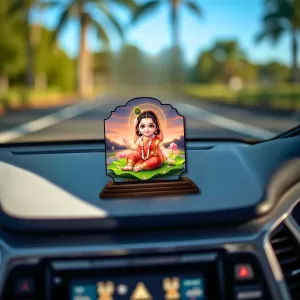 Car Dashboard/Table Top Little Radha Wooden Rectangle Photo Stand  3x4 Inches, Compact & Stylish Spiritual Display For Car, Home & Office (Pack Of 1) (F22453)