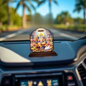 Car Dashboard/Table Top Lord Vishwakarma Wooden Rectangle Photo Stand  3x4 Inches, Compact & Stylish Spiritual Display For Car, Home & Office (Pack Of 1) (F22457)