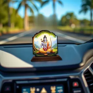 Car Dashboard/Table Top Lord Rama Wooden Rectangle Photo Stand  3x4 Inches, Compact & Stylish Spiritual Display For Car, Home & Office (Pack Of 1) (F22458)