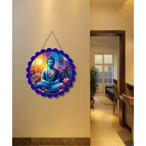 Serene Buddha Wall Hanging Photo Frame | 8 Inch Round Floral Design With Golden Hanging Chain | Decorative Religious Wall Decor For Home, Office, Temple & Pooja Room (F21732) Serene Buddha Wall Hanging Photo Frame | 8 Inch Round Floral Design With Golden Hanging Chain | Decorative Religious Wall Decor For Home, Office, Temple & Pooja Room (F21732)