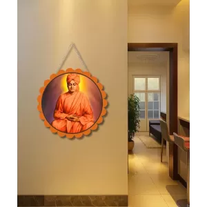 Swami Vivekananda Wall Hanging Photo Frame | 8 Inch Round Floral Design With Golden Hanging Chain | Decorative Religious Wall Decor For Home, Office, Temple & Pooja Room (F21738) Swami Vivekananda Wall Hanging Photo Frame | 8 Inch Round Floral Design With Golden Hanging Chain | Decorative Religious Wall Decor For Home, Office, Temple & Pooja Room (F21738)