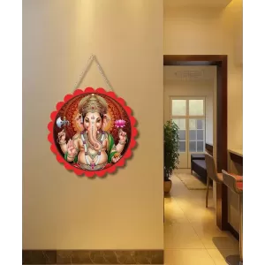 Lord Ganesha Wall Hanging Photo Frame | 8 Inch Round Floral Design With Golden Hanging Chain | Decorative Religious Wall Decor For Home, Office, Temple & Pooja Room (F21757) Lord Ganesha Wall Hanging Photo Frame | 8 Inch Round Floral Design With Golden Hanging Chain | Decorative Religious Wall Decor For Home, Office, Temple & Pooja Room (F21757)