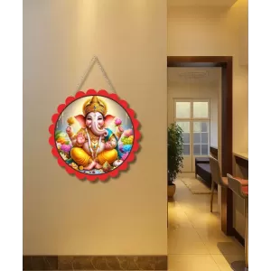 Lord Ganesha Wall Hanging Photo Frame | 8 Inch Round Floral Design With Golden Hanging Chain | Decorative Religious Wall Decor For Home, Office, Temple & Pooja Room (F21783) Lord Ganesha Wall Hanging Photo Frame | 8 Inch Round Floral Design With Golden Hanging Chain | Decorative Religious Wall Decor For Home, Office, Temple & Pooja Room (F21783)