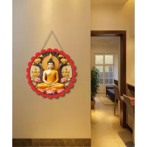 Serene Buddha Wall Hanging Photo Frame | 8 Inch Round Floral Design With Golden Hanging Chain | Decorative Religious Wall Decor For Home, Office, Temple & Pooja Room (F21811) Serene Buddha Wall Hanging Photo Frame | 8 Inch Round Floral Design With Golden Hanging Chain | Decorative Religious Wall Decor For Home, Office, Temple & Pooja Room (F21811)