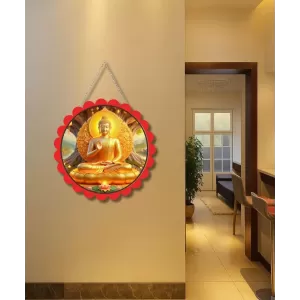 Serene Buddha Wall Hanging Photo Frame | 8 Inch Round Floral Design With Golden Hanging Chain | Decorative Religious Wall Decor For Home, Office, Temple & Pooja Room (F21812) Serene Buddha Wall Hanging Photo Frame | 8 Inch Round Floral Design With Golden Hanging Chain | Decorative Religious Wall Decor For Home, Office, Temple & Pooja Room (F21812)