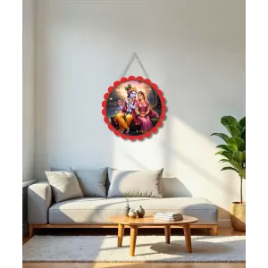 Radha Krishna Wall Hanging Photo Frame | 8 Inch Round Floral Design With Golden Hanging Chain | Decorative Religious Wall Decor For Home, Office, Temple & Pooja Room (F21900) Radha Krishna Wall Hanging Photo Frame | 8 Inch Round Floral Design With Golden Hanging Chain | Decorative Religious Wall Decor For Home, Office, Temple & Pooja Room (F21900)