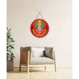 Renuka Mata Wall Hanging Photo Frame | 8 Inch Round Floral Design With Golden Hanging Chain | Decorative Religious Wall Decor For Home, Office, Temple & Pooja Room (F21946)
