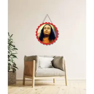 Paramhamsa Yogananda Wall Hanging Photo Frame | 8 Inch Round Floral Design With Golden Hanging Chain | Decorative Religious Wall Decor For Home, Office, Temple & Pooja Room (F21968)