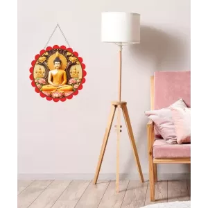 Serene Buddha Wall Hanging Photo Frame | 8 Inch Round Floral Design With Golden Hanging Chain | Decorative Religious Wall Decor For Home, Office, Temple & Pooja Room (F22015) Serene Buddha Wall Hanging Photo Frame | 8 Inch Round Floral Design With Golden Hanging Chain | Decorative Religious Wall Decor For Home, Office, Temple & Pooja Room (F22015)