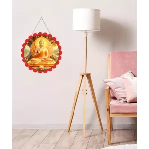 Serene Buddha Wall Hanging Photo Frame | 8 Inch Round Floral Design With Golden Hanging Chain | Decorative Religious Wall Decor For Home, Office, Temple & Pooja Room (F22016) Serene Buddha Wall Hanging Photo Frame | 8 Inch Round Floral Design With Golden Hanging Chain | Decorative Religious Wall Decor For Home, Office, Temple & Pooja Room (F22016)