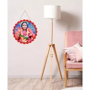 Shri Mataji Nirmala Devi Wall Hanging Photo Frame | 8 Inch Round Floral Design With Golden Hanging Chain | Decorative Religious Wall Decor For Home, Office, Temple & Pooja Room (F22022) Shri Mataji Nirmala Devi Wall Hanging Photo Frame | 8 Inch Round Floral Design With Golden Hanging Chain | Decorative Religious Wall Decor For Home, Office, Temple & Pooja Room (F22022)