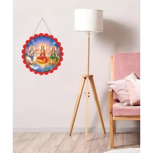 Lakshmi And Saraswathi And Parvathi Wall Hanging Photo Frame | 8 Inch Round Floral Design With Golden Hanging Chain | Decorative Religious Wall Decor For Home, Office, Temple & Pooja Room (F22038) Lakshmi And Saraswathi And Parvathi Wall Hanging Photo Frame | 8 Inch Round Floral Design With Golden Hanging Chain | Decorative Religious Wall Decor For Home, Office, Temple & Pooja Room (F22038)