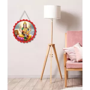Skandamata Wall Hanging Photo Frame | 8 Inch Round Floral Design With Golden Hanging Chain | Decorative Religious Wall Decor For Home, Office, Temple & Pooja Room (F22046)