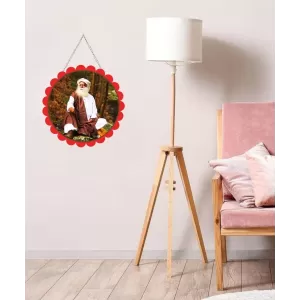 Sadhguru Wall Hanging Photo Frame | 8 Inch Round Floral Design With Golden Hanging Chain | Decorative Religious Wall Decor For Home, Office, Temple & Pooja Room (F22072)