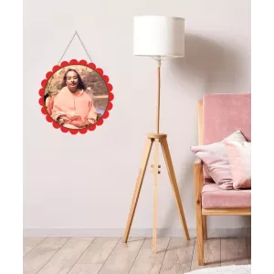 Paramahamsa Yoganananda Wall Hanging Photo Frame | 8 Inch Round Floral Design With Golden Hanging Chain | Decorative Religious Wall Decor For Home, Office, Temple & Pooja Room (F22073)