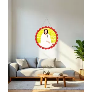 Anandamayi Maa Wall Hanging Photo Frame | 8 Inch Round Floral Design With Golden Hanging Chain | Decorative Religious Wall Decor For Home, Office, Temple & Pooja Room (F22077)