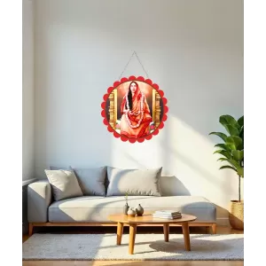 Sarada Matha Wall Hanging Photo Frame | 8 Inch Round Floral Design With Golden Hanging Chain | Decorative Religious Wall Decor For Home, Office, Temple & Pooja Room (F22078)