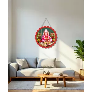 Mother Sri Sarada Devi Wall Hanging Photo Frame | 8 Inch Round Floral Design With Golden Hanging Chain | Decorative Religious Wall Decor For Home, Office, Temple & Pooja Room (F22120)