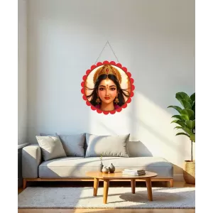 Goddess Durga Wall Hanging Photo Frame | 8 Inch Round Floral Design With Golden Hanging Chain | Decorative Religious Wall Decor For Home, Office, Temple & Pooja Room (F22134) Goddess Durga Wall Hanging Photo Frame | 8 Inch Round Floral Design With Golden Hanging Chain | Decorative Religious Wall Decor For Home, Office, Temple & Pooja Room (F22134)