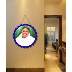 Mata Amritanandamayi Wall Hanging Photo Frame | 8 Inch Round Floral Design With Golden Hanging Chain | Decorative Religious Wall Decor For Home, Office, Temple & Pooja Room (F22718)