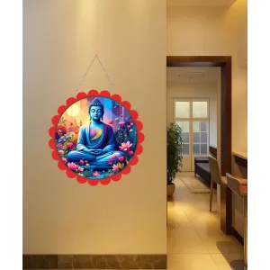 Serene Buddha Wall Hanging Photo Frame | 8 Inch Round Floral Design With Golden Hanging Chain | Decorative Religious Wall Decor For Home, Office, Temple & Pooja Room (F22735) Serene Buddha Wall Hanging Photo Frame | 8 Inch Round Floral Design With Golden Hanging Chain | Decorative Religious Wall Decor For Home, Office, Temple & Pooja Room (F22735)