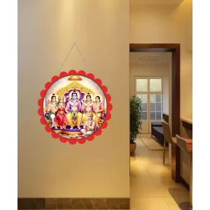 Lord Rama Darbar Wall Hanging Photo Frame | 8 Inch Round Floral Design With Golden Hanging Chain | Decorative Religious Wall Decor For Home, Office, Temple & Pooja Room (F22740)
