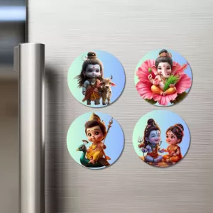 Shiva, Ganesha, Kartikeya, And Parvati. Fridge Magnets – 4 Piece Set | 3 Inch Round Wall Fridge Decor (F22756) Shiva, Ganesha, Kartikeya, And Parvati. Fridge Magnets – 4 Piece Set | 3 Inch Round Wall Fridge Decor (F22756)
