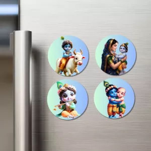 Krishna, Yashoda, And Radha. Fridge Magnets – 4 Piece Set | 3 Inch Round Wall Fridge Decor (F22758) Krishna, Yashoda, And Radha. Fridge Magnets – 4 Piece Set | 3 Inch Round Wall Fridge Decor (F22758)