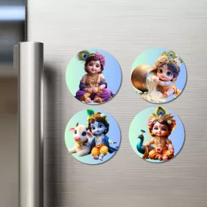 Krishna Fridge Magnets – 4 Piece Set | 3 Inch Round Wall Fridge Decor (F22759) Krishna Fridge Magnets – 4 Piece Set | 3 Inch Round Wall Fridge Decor (F22759)