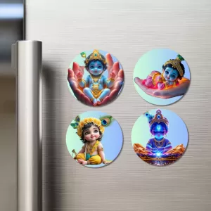 Krishna Fridge Magnets – 4 Piece Set | 3 Inch Round Wall Fridge Decor (F22766) Krishna Fridge Magnets – 4 Piece Set | 3 Inch Round Wall Fridge Decor (F22766)