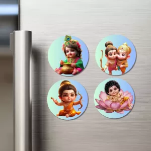 Rama, Hanuman, And Ganesha. Fridge Magnets – 4 Piece Set | 3 Inch Round Wall Fridge Decor (F22769) Rama, Hanuman, And Ganesha. Fridge Magnets – 4 Piece Set | 3 Inch Round Wall Fridge Decor (F22769)