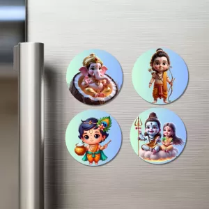 ShivaParvati,Ganesha,ram Fridge Magnets – 4 Piece Set | 3 Inch Round Wall Fridge Decor (F22774) ShivaParvati,Ganesha,ram Fridge Magnets – 4 Piece Set | 3 Inch Round Wall Fridge Decor (F22774)