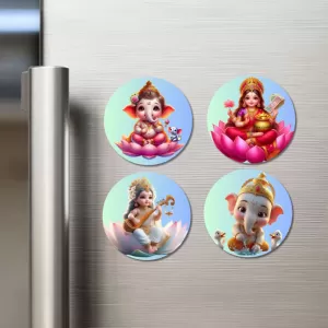 Lakshmi, Ganesha, Rama, And Saraswati. Fridge Magnets – 4 Piece Set | 3 Inch Round Wall Fridge Decor (F22778) Lakshmi, Ganesha, Rama, And Saraswati. Fridge Magnets – 4 Piece Set | 3 Inch Round Wall Fridge Decor (F22778)