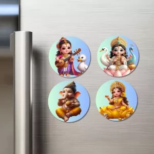 Saraswati, Ganesha, And Lakshmi. Fridge Magnets – 4 Piece Set | 3 Inch Round Wall Fridge Decor (F22781) Saraswati, Ganesha, And Lakshmi. Fridge Magnets – 4 Piece Set | 3 Inch Round Wall Fridge Decor (F22781)