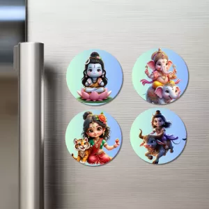 Shiva, Ganesha, Durga, And Yama. Fridge Magnets – 4 Piece Set | 3 Inch Round Wall Fridge Decor (F22793) Shiva, Ganesha, Durga, And Yama. Fridge Magnets – 4 Piece Set | 3 Inch Round Wall Fridge Decor (F22793)