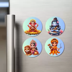Shiva, Ganesha, Krishna, And Kartikeya. Fridge Magnets – 4 Piece Set | 3 Inch Round Wall Fridge Decor (F22794) Shiva, Ganesha, Krishna, And Kartikeya. Fridge Magnets – 4 Piece Set | 3 Inch Round Wall Fridge Decor (F22794)
