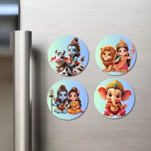 Krishna, Rama, And Ganesha. Fridge Magnets – 4 Piece Set | 3 Inch Round Wall Fridge Decor (F22798) Krishna, Rama, And Ganesha. Fridge Magnets – 4 Piece Set | 3 Inch Round Wall Fridge Decor (F22798)
