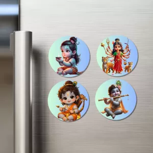 Shiva, Durga, Rama, And Krishna. Fridge Magnets – 4 Piece Set | 3 Inch Round Wall Fridge Decor (F22800) Shiva, Durga, Rama, And Krishna. Fridge Magnets – 4 Piece Set | 3 Inch Round Wall Fridge Decor (F22800)