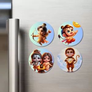 Rama, Hanuman, Shiva, And Parvati. Fridge Magnets – 4 Piece Set | 3 Inch Round Wall Fridge Decor (F22806) Rama, Hanuman, Shiva, And Parvati. Fridge Magnets – 4 Piece Set | 3 Inch Round Wall Fridge Decor (F22806)