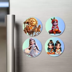 Rama (Surya), Krishna, Radha, Shiva, And Parvati. Fridge Magnets – 4 Piece Set | 3 Inch Round Wall Fridge Decor (F22817) Rama (Surya), Krishna, Radha, Shiva, And Parvati. Fridge Magnets – 4 Piece Set | 3 Inch Round Wall Fridge Decor (F22817)