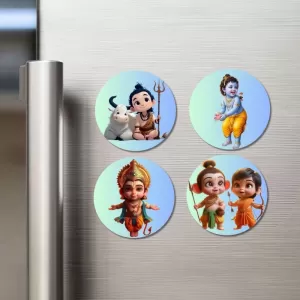 Shiva, Krishna, Hanuman, Rama, And Lakshmana. Fridge Magnets – 4 Piece Set | 3 Inch Round Wall Fridge Decor (F22824) Shiva, Krishna, Hanuman, Rama, And Lakshmana. Fridge Magnets – 4 Piece Set | 3 Inch Round Wall Fridge Decor (F22824)