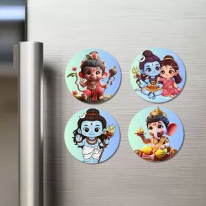 Hanuman, Rama, Sita, Shiva, And Ganesha. Fridge Magnets – 4 Piece Set | 3 Inch Round Wall Fridge Decor (F22827) Hanuman, Rama, Sita, Shiva, And Ganesha. Fridge Magnets – 4 Piece Set | 3 Inch Round Wall Fridge Decor (F22827)