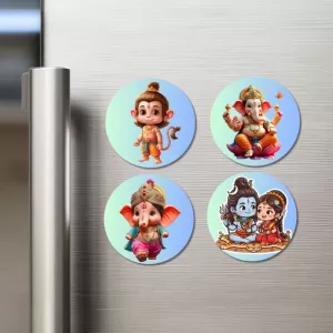 Hanuman, Ganesha, Shiva, And Parvati. Fridge Magnets – 4 Piece Set | 3 Inch Round Wall Fridge Decor (F22828) Hanuman, Ganesha, Shiva, And Parvati. Fridge Magnets – 4 Piece Set | 3 Inch Round Wall Fridge Decor (F22828)