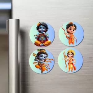 Krishna Rama Fridge Magnets – 4 Piece Set | 3 Inch Round Wall Fridge Decor (F22838) Krishna Rama Fridge Magnets – 4 Piece Set | 3 Inch Round Wall Fridge Decor (F22838)