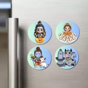 Shiva, Surya, And Nandi. Fridge Magnets – 4 Piece Set | 3 Inch Round Wall Fridge Decor (F22843) Shiva, Surya, And Nandi. Fridge Magnets – 4 Piece Set | 3 Inch Round Wall Fridge Decor (F22843)